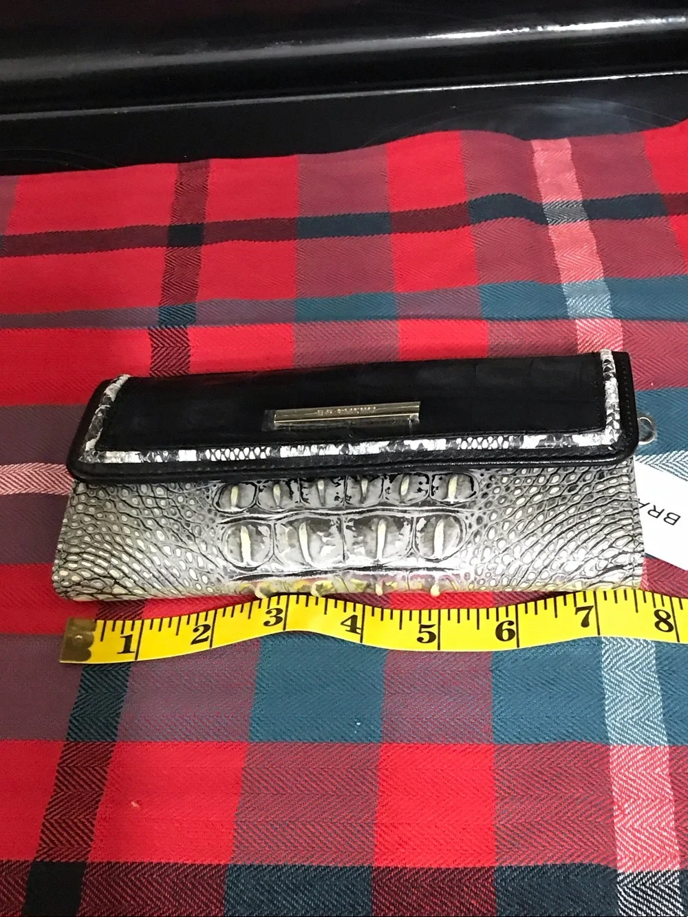 Brahmin Black and Silver Croc-Embossed Continental Wallet
